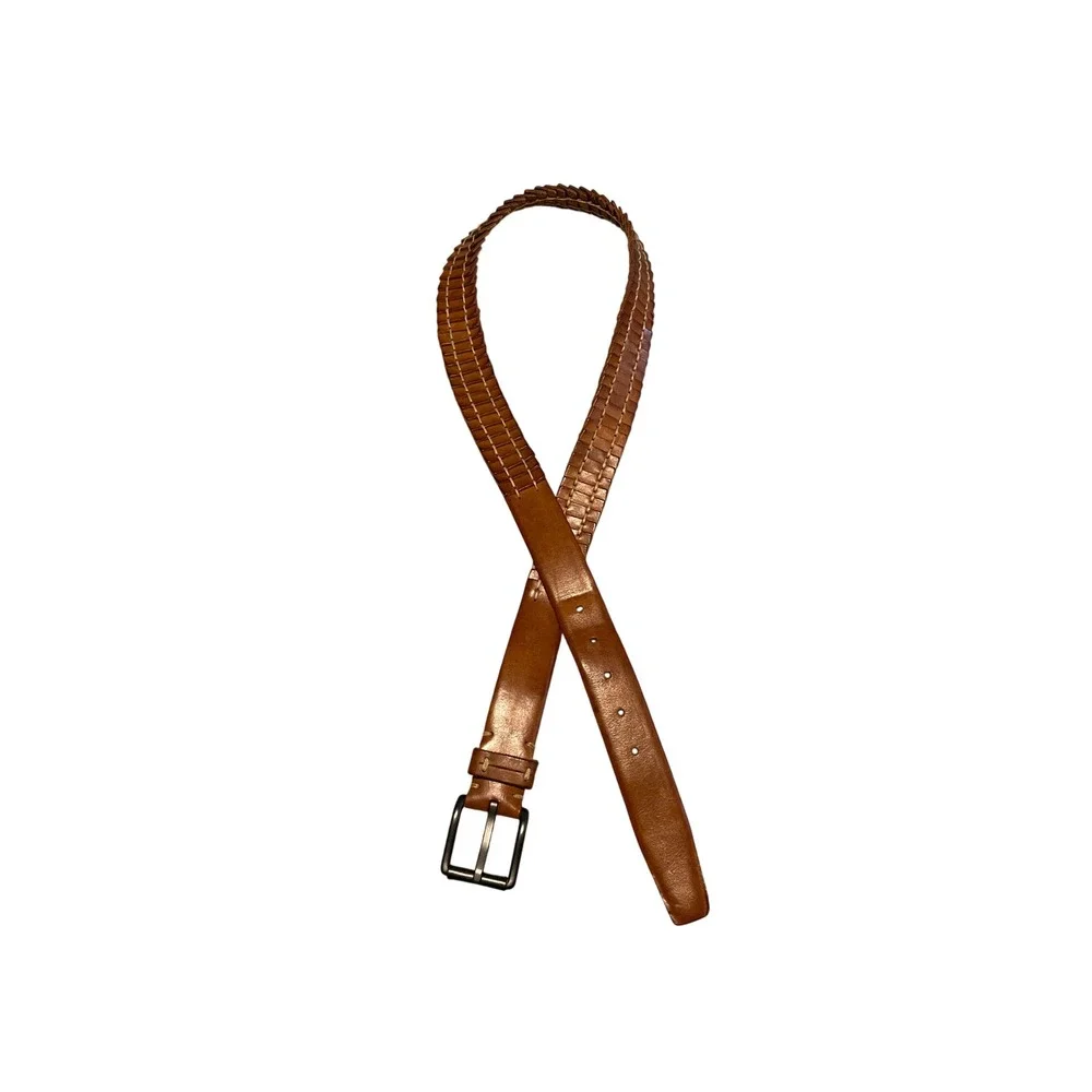 Brown Braided Stitched Genuine Leather Belt Size 36 by Will Leather Goods